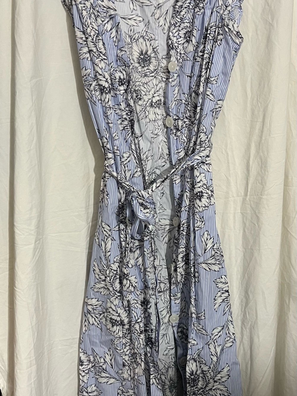 Tommy Hilfiger Light Blue and White Striped Floral Midi Dress